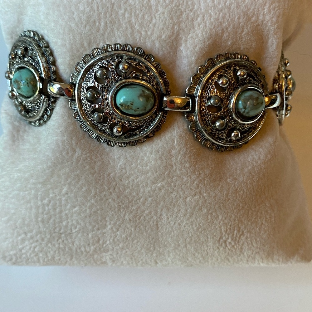 Sarah Coventry Signed Silver Bracelet with Turquoise Accents - Vintage